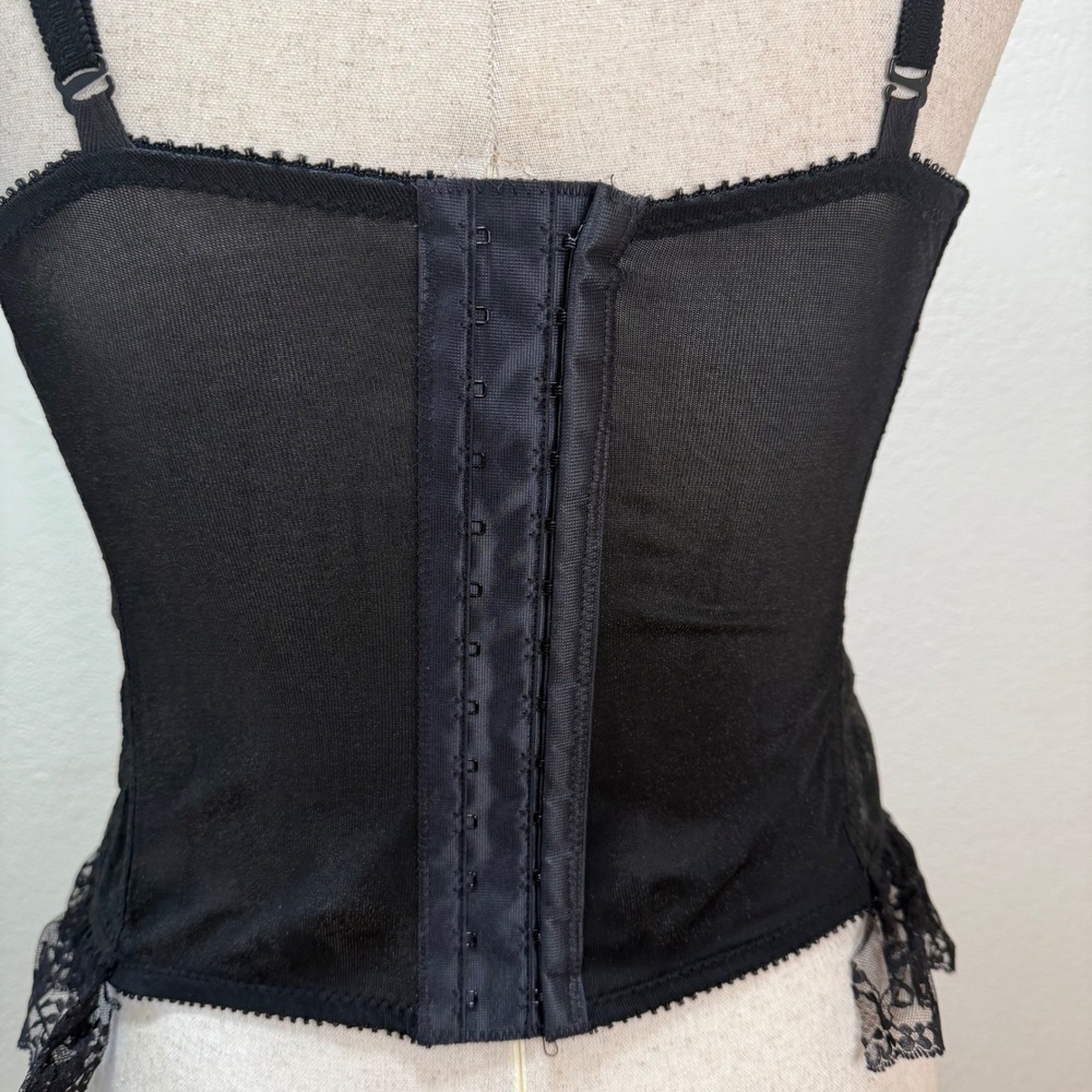 Vintage Frederick's of Hollywood Sheer Black Lace Burlesque Bustier Corset Set - Picture 8 of 14